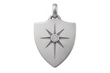 Silver shield pendant with star isolated on transparent background studio shot