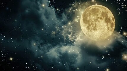 Fototapeta premium Lunar Astronomy Vistas: Full Moon Craters, Dark Night Skies, 3D Lunar Surface Orbits & Abstract Moonlight Backgrounds