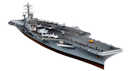 Aircraft Carrier: An impressive aircraft carrier cuts through the open sea, showcasing the might and technology. Its sleek design and massive size represent power and mobility. 