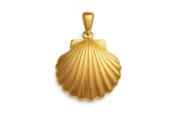 Elegant golden seashell pendant isolated on transparent background, jewelry