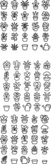 Fototapeta premium Potted Houseplant and Gardening Tools Line Icon Set.