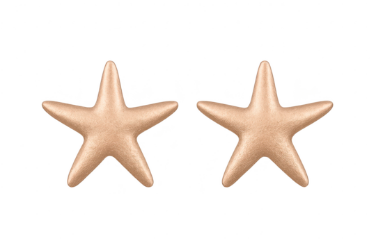 Two golden starfish isolated on transparent background, marine concept art