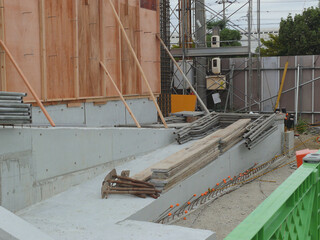A view of the finished concrete work of the ramp for wheelchairs and disabilities.