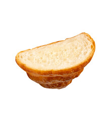 Top view of a half of brown or golden croissant isolated on white background with clipping path