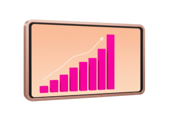 Isolated device rendering of business financial data bar graph shown growing upward trends