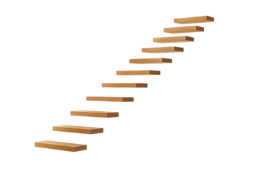Wooden staircase steps isolated on transparent background