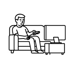 Vector line icon man watching TV with a remote control in his hand on a white background
Vector line icon on a white background