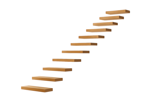 Wooden staircase steps isolated on transparent background