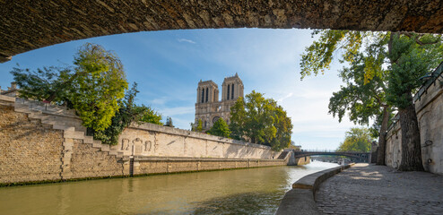 View of Notre dame de Paris and Seine river in Paris, France. High quality photo