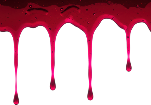 Isolated dripping liquid close up red dripping paint. Sticky texture background for design