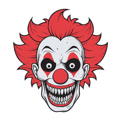 Scary Evil Clown Face Vector Illustration – Creepy Horror Joker Mask with Red Hair