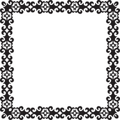 Vector black monochrome square Kazakh national ornament. Ethnic pattern of the peoples of the Great Steppe,