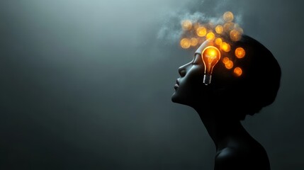 Creative inspiration sparks a woman's profile in a dreamy light display conceptual art environment abstract viewpoint