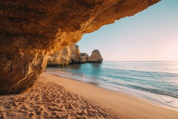 beautiful natural landscape background with golden sand and cliffs