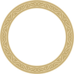 Vector round gold ancient Russian ornament. Slavic border, frame. Circle, ring. Painting of the royal chambers.