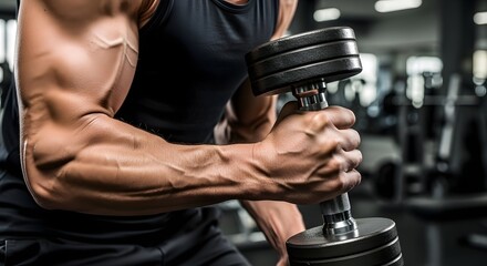 Intense arm and chest workout with dumbbells in modern gym setting for fitness and strength training concepts