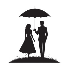 A Romantic couple holding umbrella silhouette and Vector