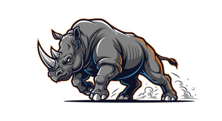 Fototapeta premium Powerful rhino charging forward with incredible force and determination, perfect for sports team branding or dynamic logo designs, fierce mascot inspiration