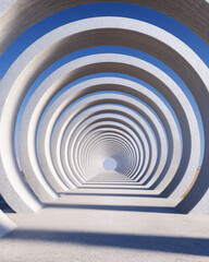 Obraz premium Anti-Aging Science Medicine Hormone Therapy Concept, White tunnel anti aging science medicine corridor with circular pattern leads to infinite