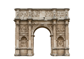 Isolated ancient Roman Arch of Constantine, detailed monument with reliefs, isolated
