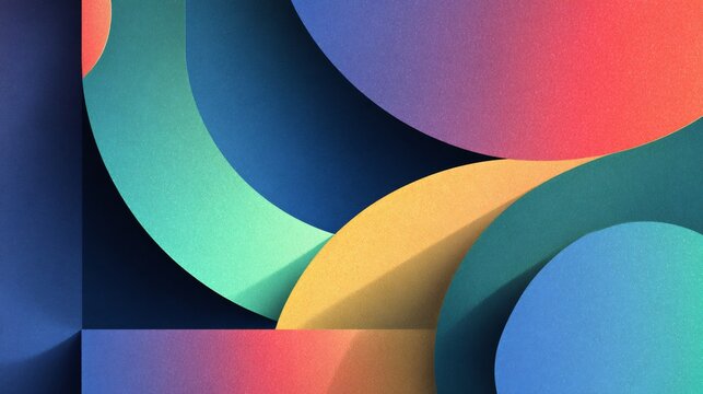 Abstract background with colorful overlapping curved shapes and geometric elements, featuring a textured surface