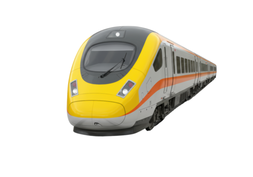Isolated High-Speed Train Front View, Sleek Design of Modern Rail Transportation Vehicle