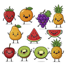 Collection of Cute and Happy Fruit Characters.