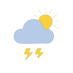 Illustration of a light blue cloud partially covering a yellow sun, with two yellow lightning bolts below.