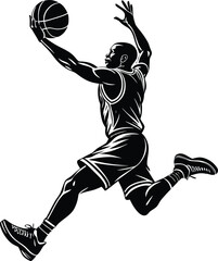 Basketball Player Silhouette Kicking Ball in Action Vector Illustration