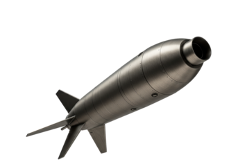 Isolated missile weapon close-up, angled shot with metallic finish, war or space theme