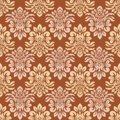 Damask seamless pattern with light brown floral elements, vintage design, vector illustration element for textile, wall paper, curtains, cushion cover, rug, bedding, upholstery fabric, Renaissance
