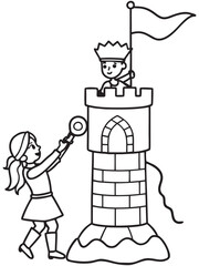 Knight Rescuing Princess Heroic Outline Illustration