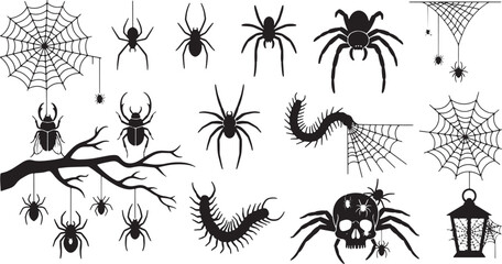 Halloween Insects Spiders and Creepy Crawlies Silhouette Collection Keywords: spider, spider web