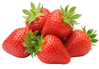 Isolated group of delicious ripe red strawberries ready to eat fresh from summer garden