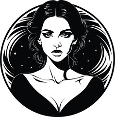 Elegant long-haired woman fashion illustration