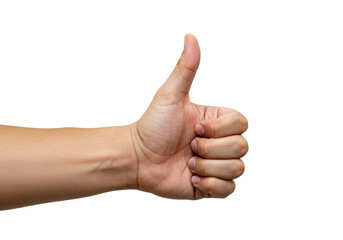 Isolated hand gesturing a thumbs up to show approval, confidence, agreement, success