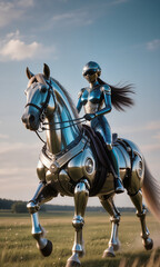 Fototapeta premium a girl riding robotic horse