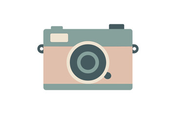 Vintage style compact camera graphic design featuring muted pastel colors and flat aesthetic