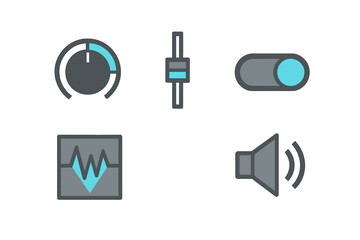 Modern user interface icons for sound control and audio settings applications