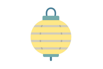 Simple round yellow paper lantern with blue accents and hanging loop design