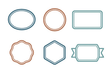 Set of six blank geometric and decorative frames with double outlines in muted colors