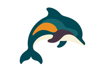 Stylized abstract dolphin jumping out of the water in a modern layered design
