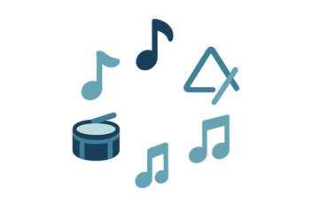 Fototapeta premium Simple graphic representation of musical notes and rhythm instruments in a circular composition