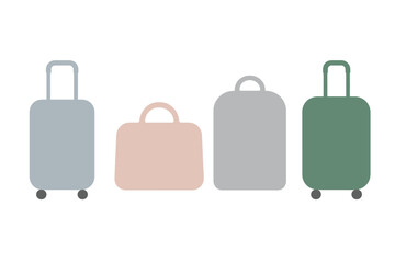 Minimalist travel luggage set of suitcases and bags in muted pastel colors
