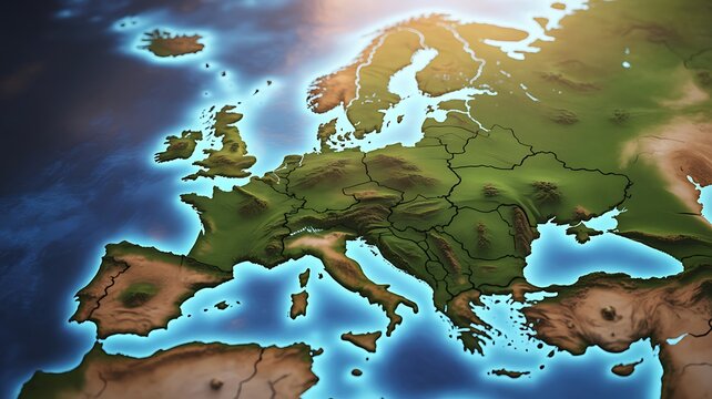 Topographical Map of Europe Showing Countries Borders and Waterways Keywords: map, europe, europe map