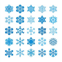 vector icon set of snowflakes, simple shapes in blue color