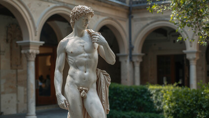 Fototapeta premium Elegant marble statue showcasing classical human beauty.