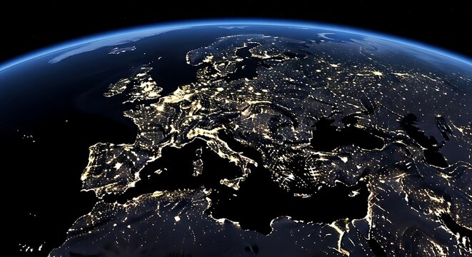 Vivid City Lights Illuminate Europe on Earth at Night from Space