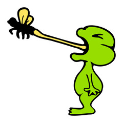 Obraz premium Frog catches fly Tongue Mosquito eat hunger Toad