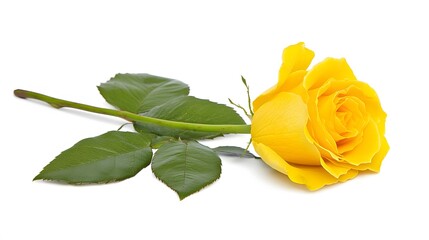 Elegant yellow rose laying down on a white background, soft petals